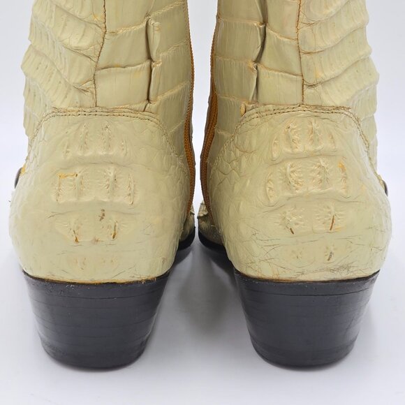 Max Leather Exotic Hornback Crocodile Cream Dress Boots Men 11 Handmade USA Shoe - Picture 7 of 16